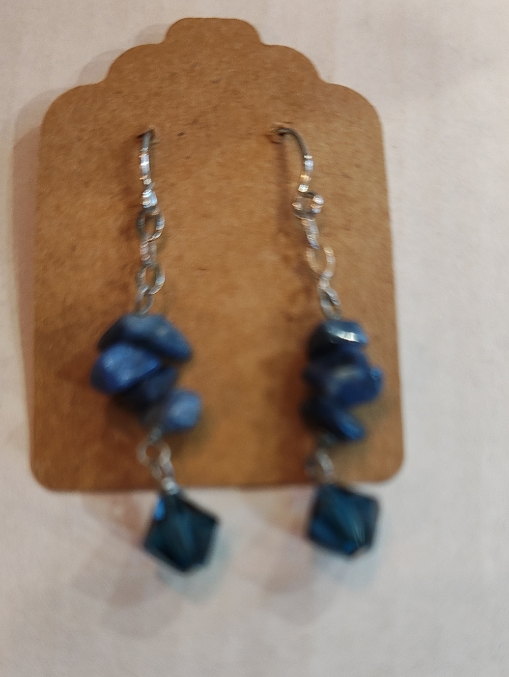 Blue Chip Drop Earrings with Faceted Blue Accent